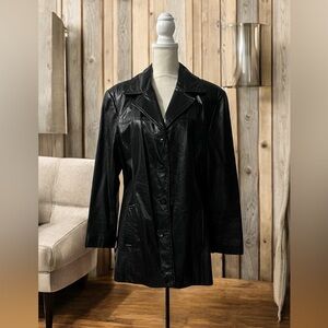Wilsons Leather Glazed Black Genuine Leather‎ Button Up Notch Collar Jacket XL